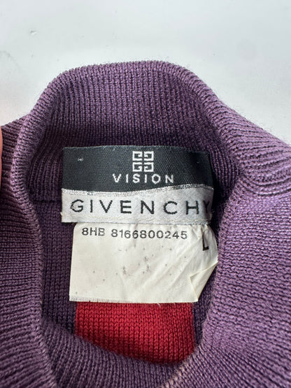 Vintage Givenchy 4G Logo Knit Mock Neck Sweater Striped Red Purple M