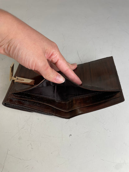 Vintage Gucci Leather Wallet Brown Gold Clasp