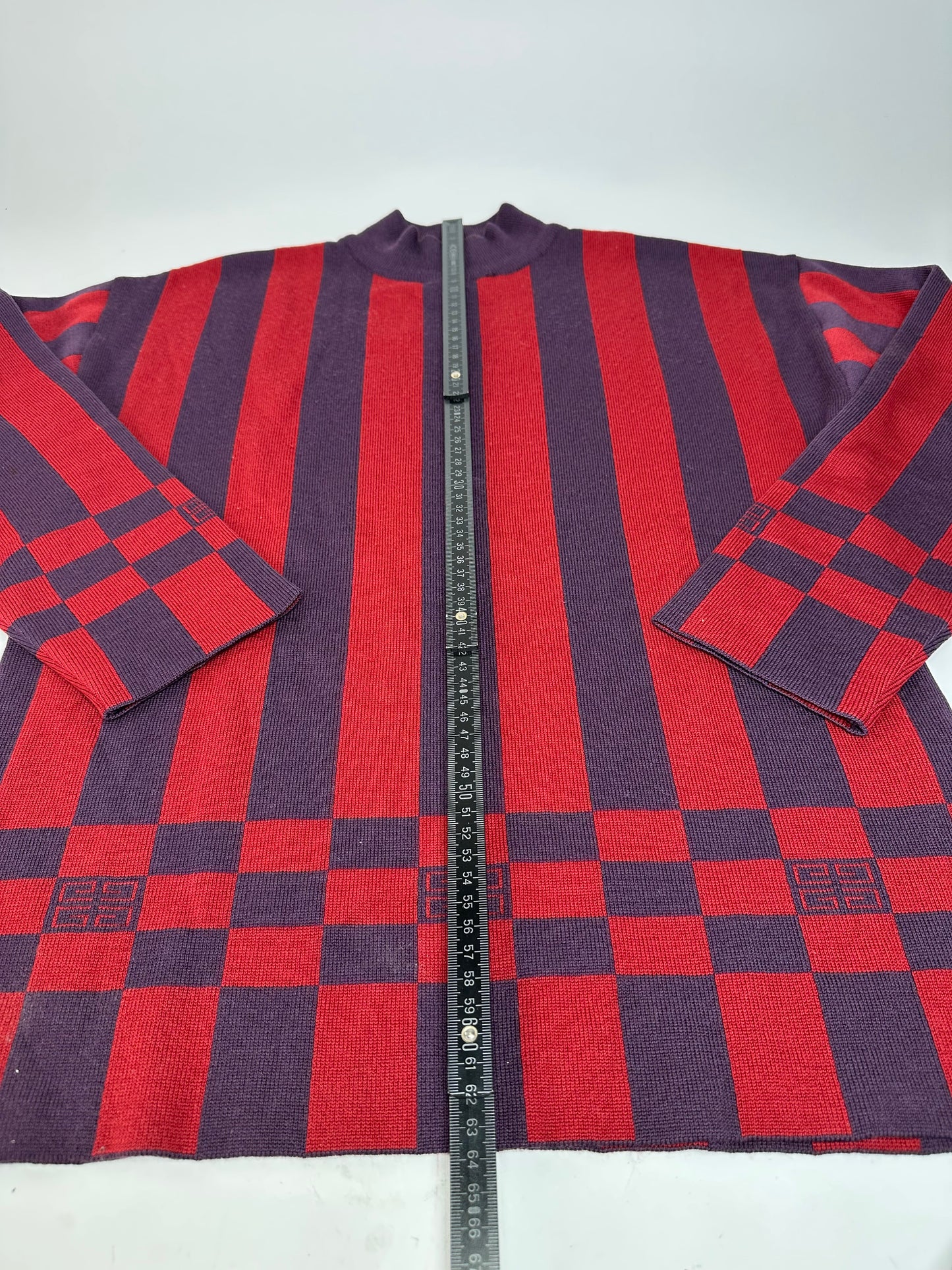 Vintage Givenchy 4G Logo Knit Mock Neck Sweater Striped Red Purple M