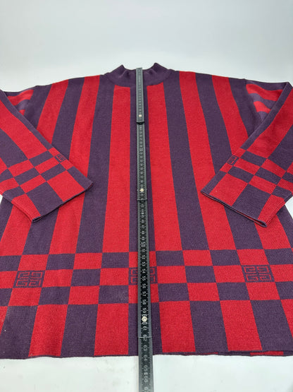 Vintage Givenchy 4G Logo Knit Mock Neck Sweater Striped Red Purple M