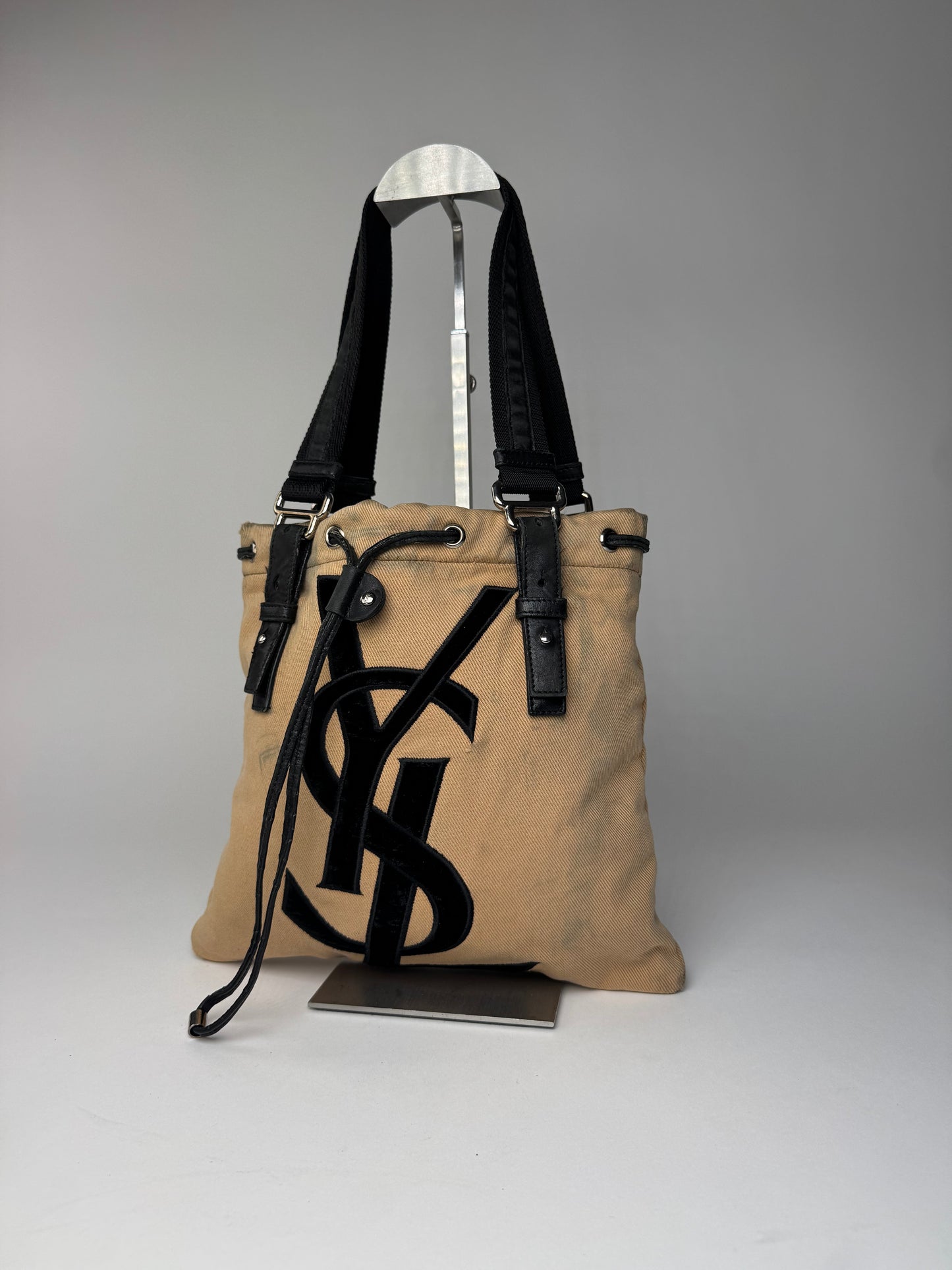 Vintage Yves Saint Laurent Canvas Logo Bag Beige Black