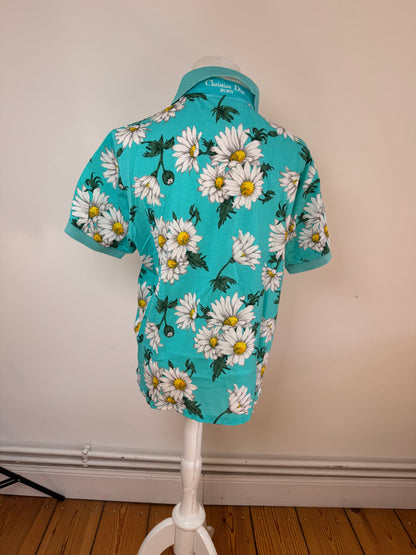 Vintage Dior Floral Polo Shirt Turqoiuise L