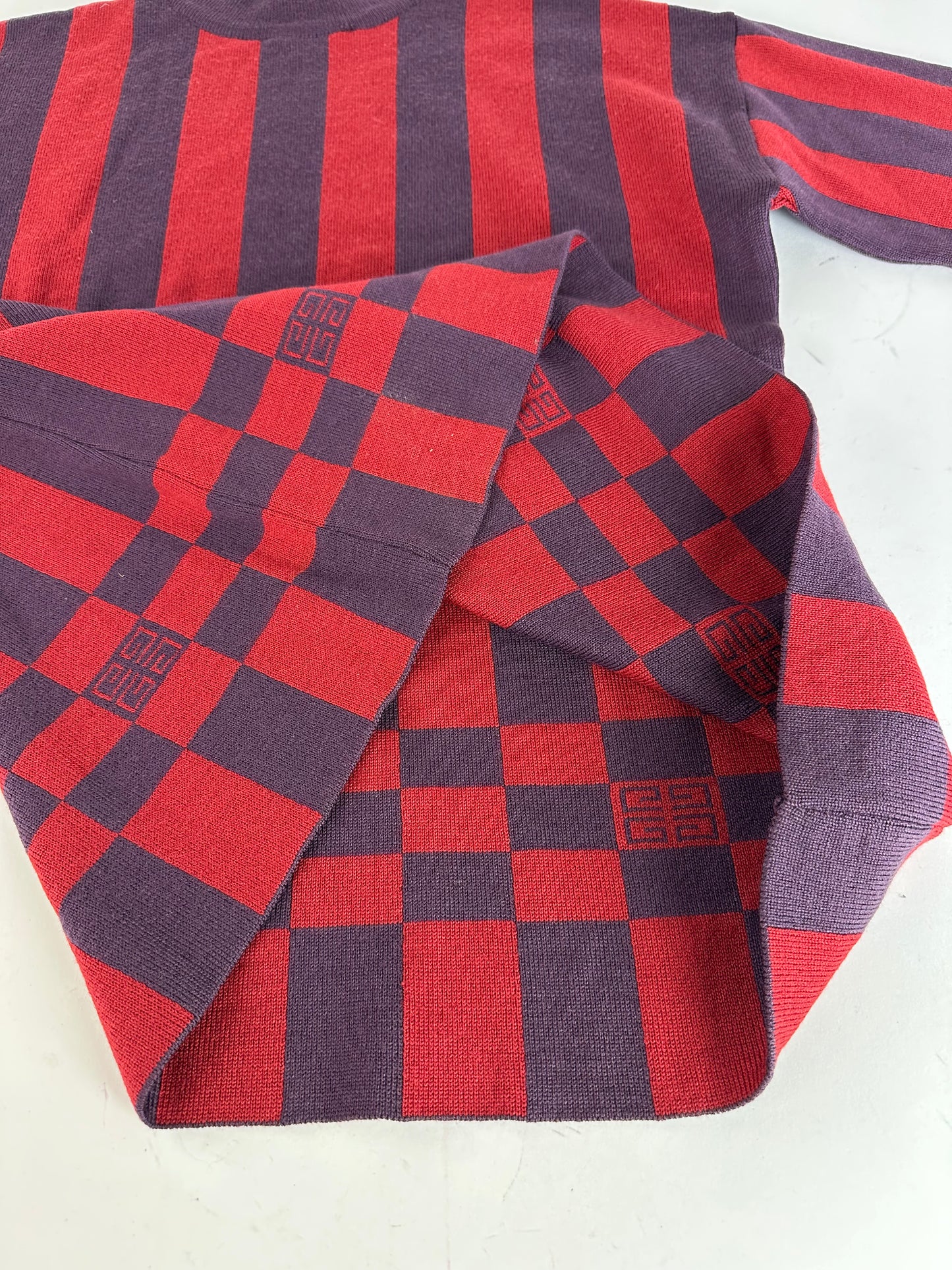 Vintage Givenchy 4G Logo Knit Mock Neck Sweater Striped Red Purple M