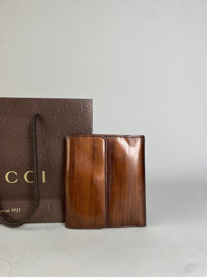 Vintage Gucci Leather Wallet Brown Gold Clasp