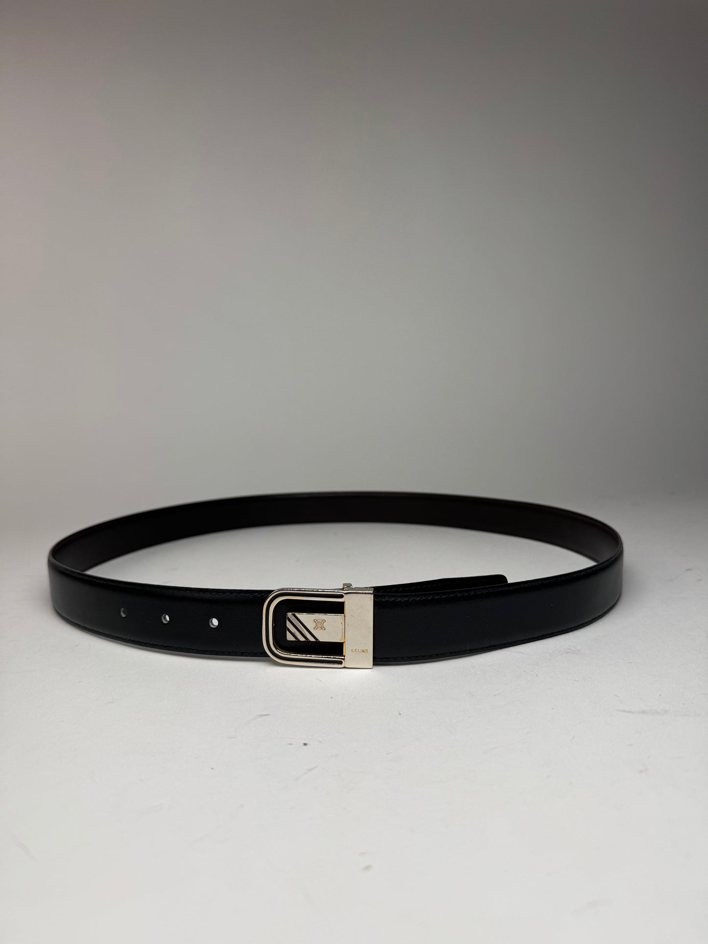 Vintage Celine Triomphe Leather Belt black