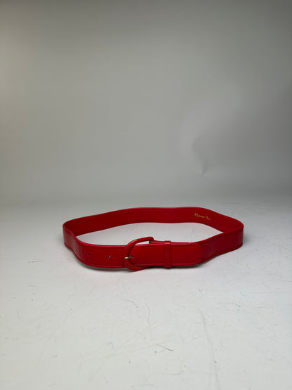 Vintage Dior Leather Belt Gold-Tone Buckle Red