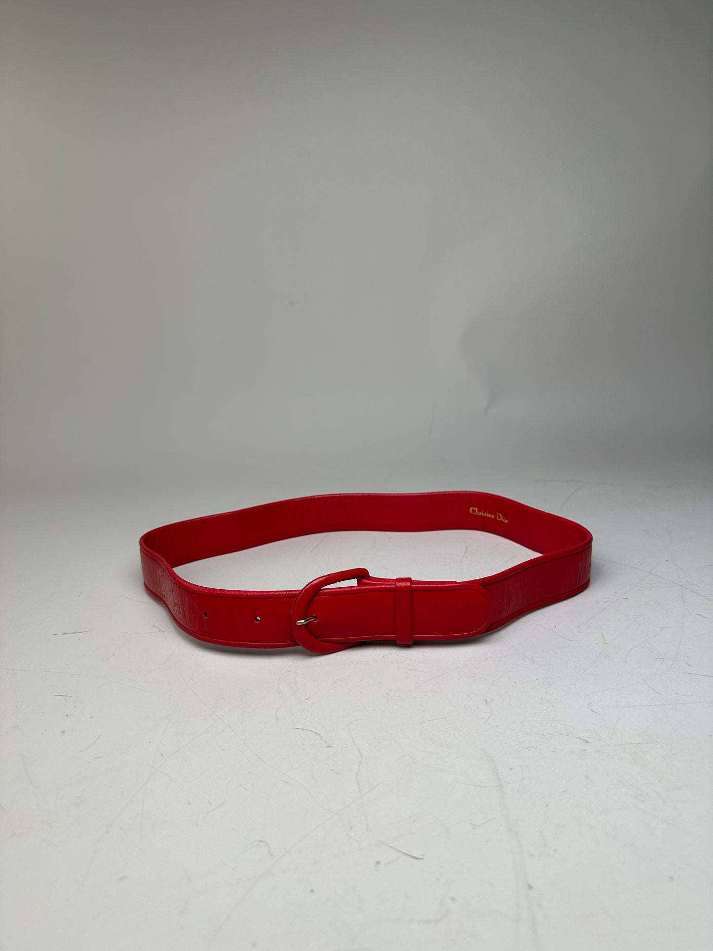 Vintage Dior Leather Belt Gold-Tone Buckle Red