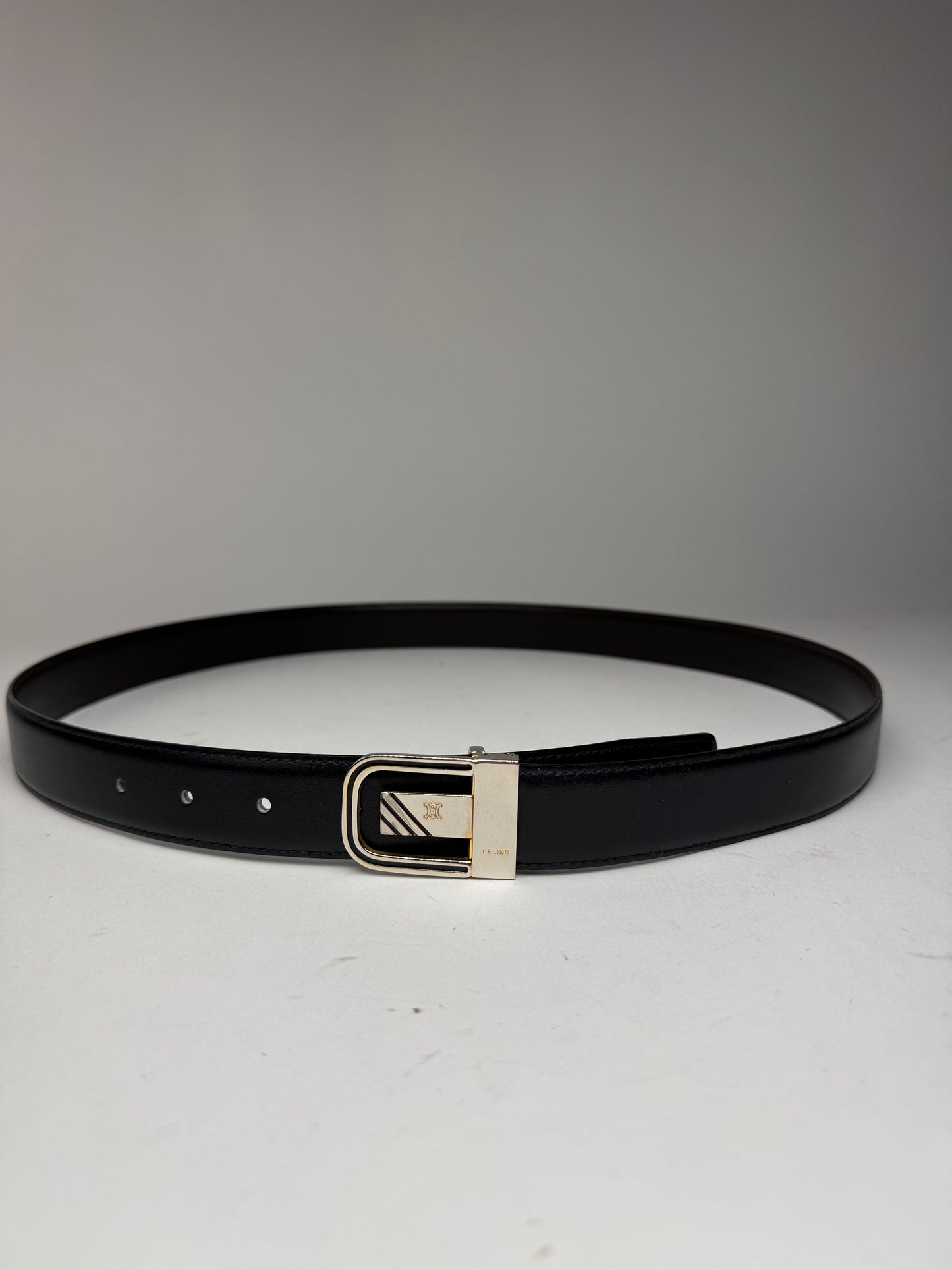 Vintage Celine Triomphe Leather Belt black