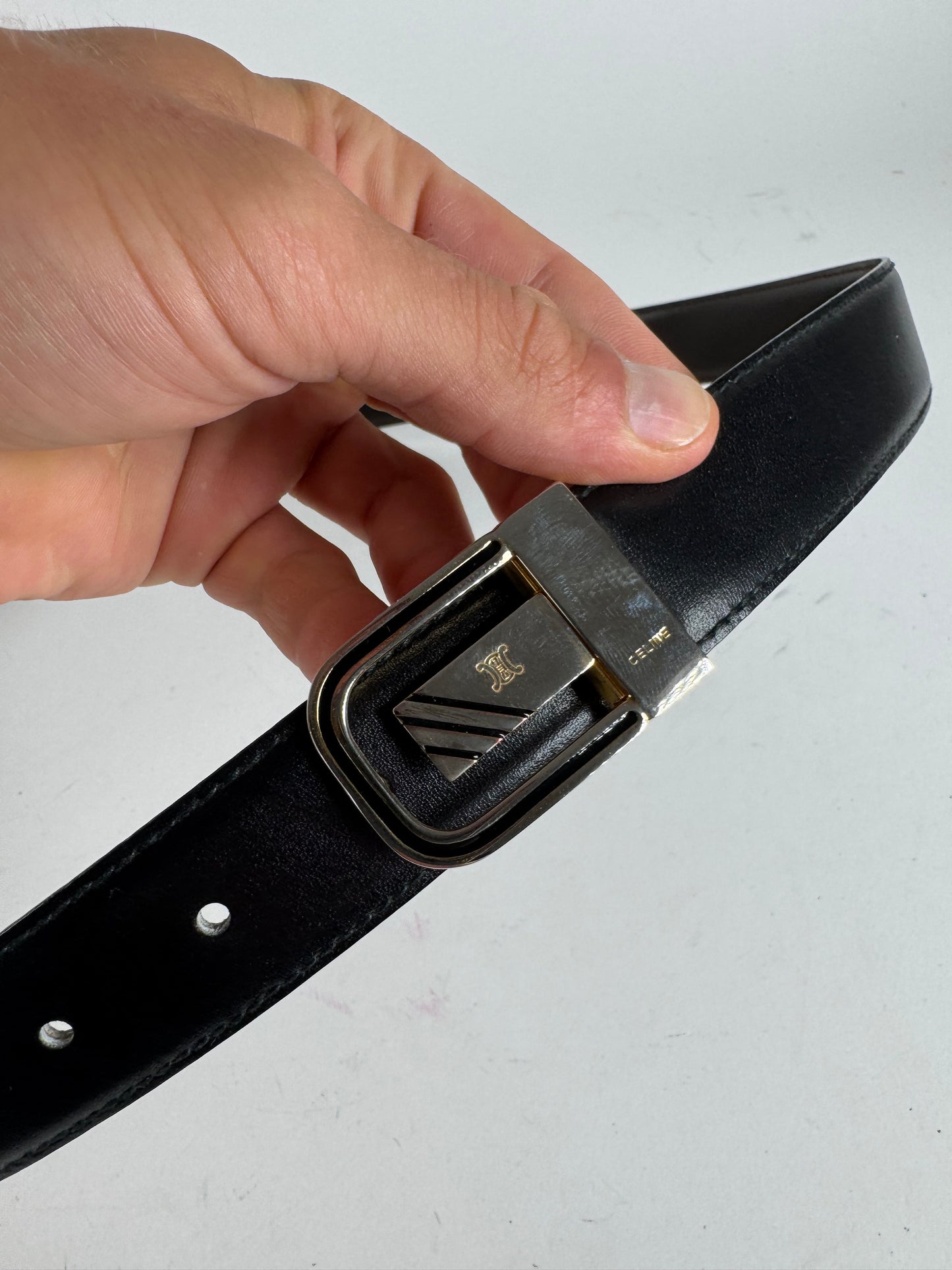 Vintage Celine Triomphe Leather Belt black