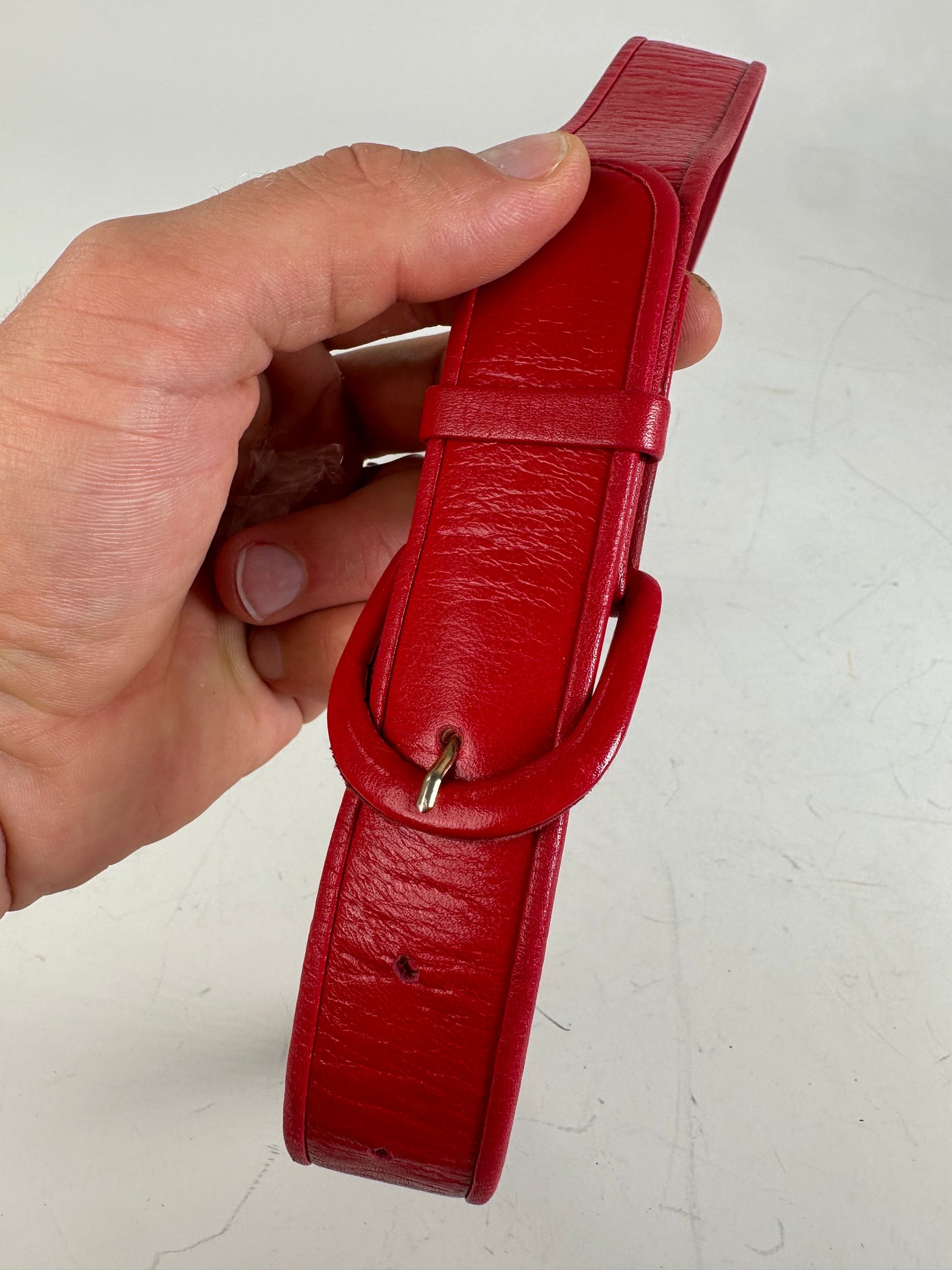 Vintage Dior Leather Belt Gold-Tone Buckle Red
