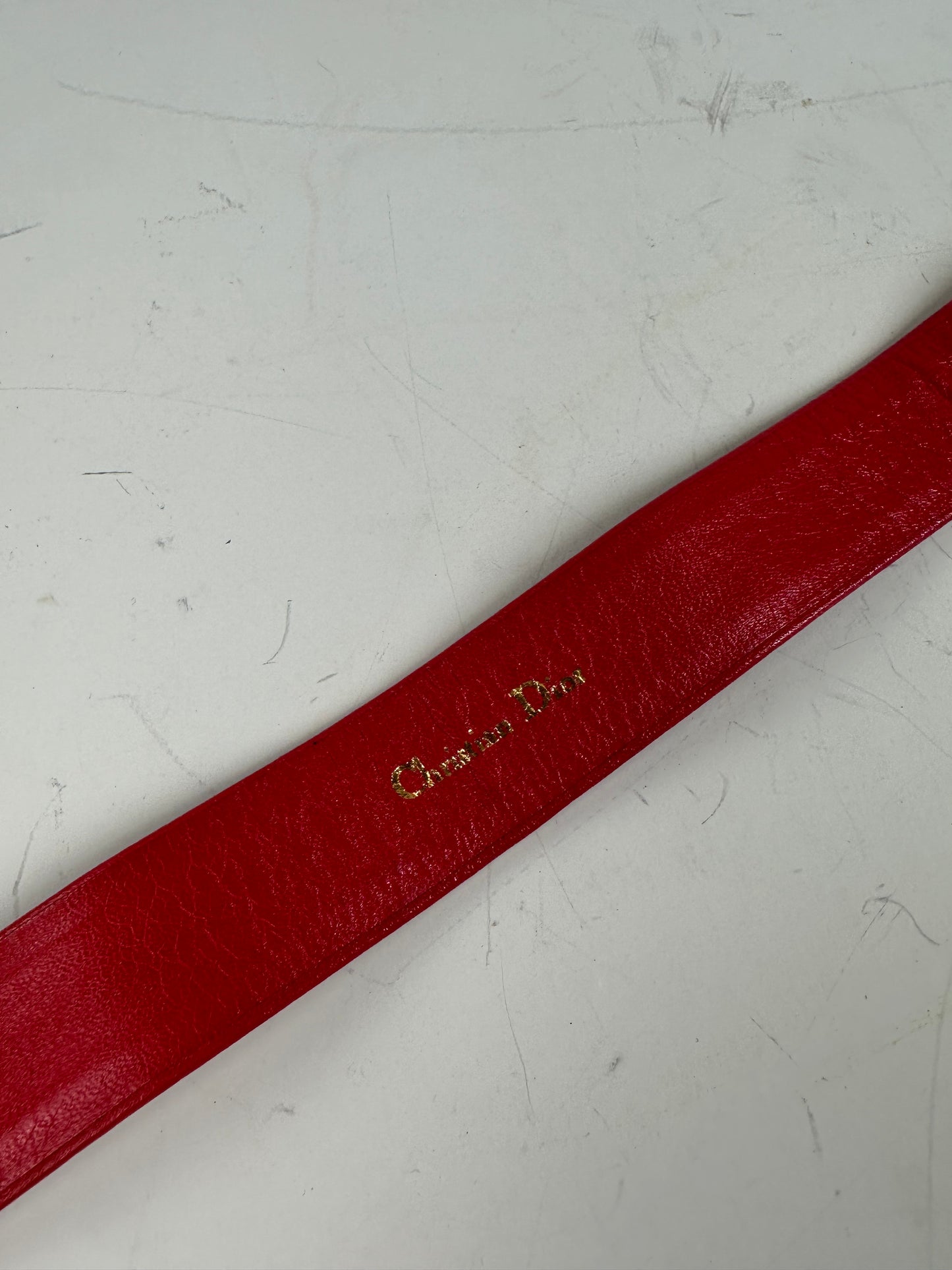 Vintage Dior Leather Belt Gold-Tone Buckle Red