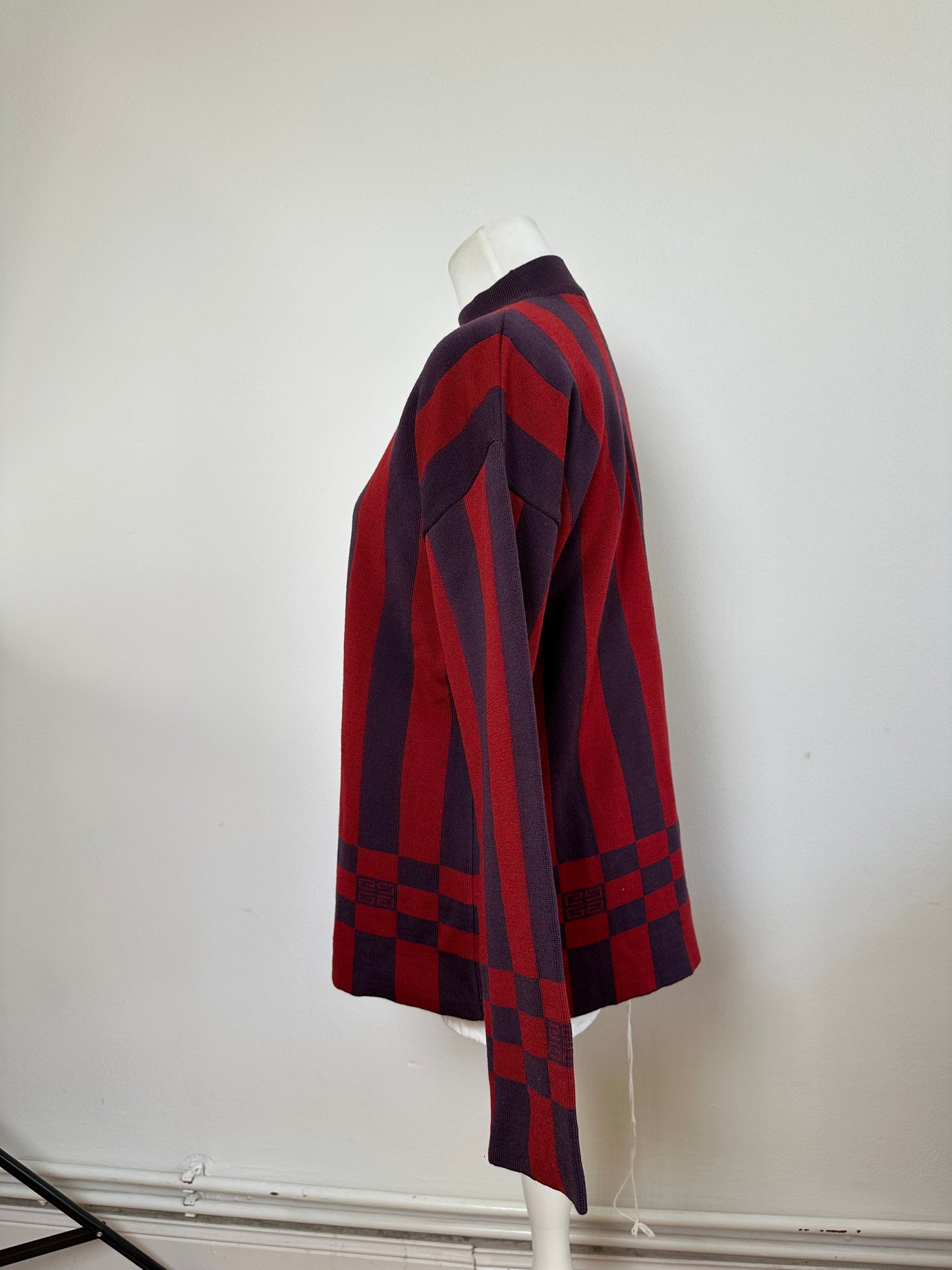 Vintage Givenchy 4G Logo Knit Mock Neck Sweater Striped Red Purple M