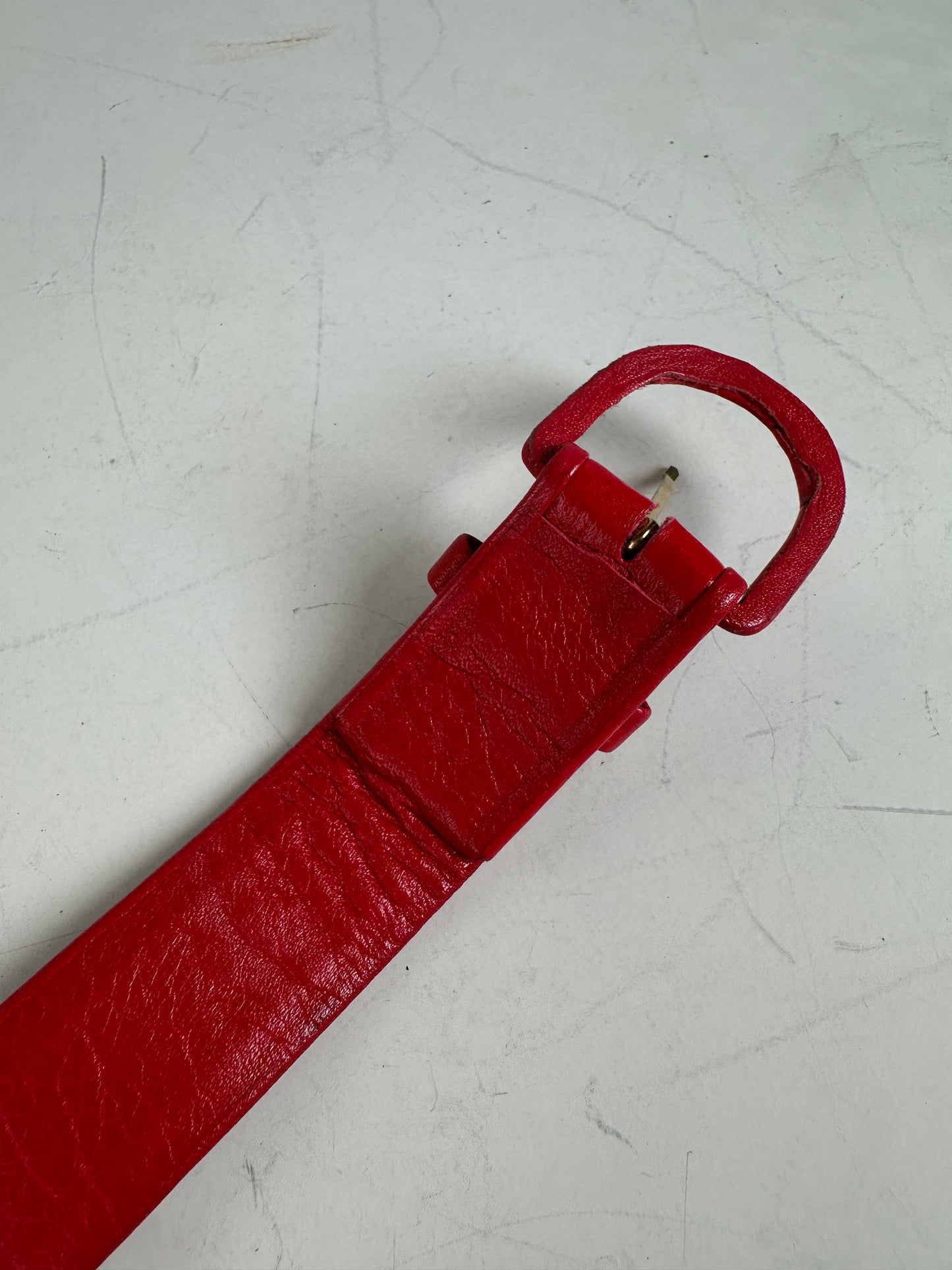 Vintage Dior Leather Belt Gold-Tone Buckle Red