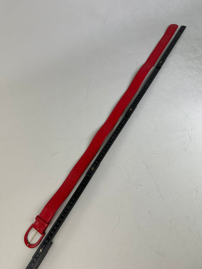 Vintage Dior Leather Belt Gold-Tone Buckle Red
