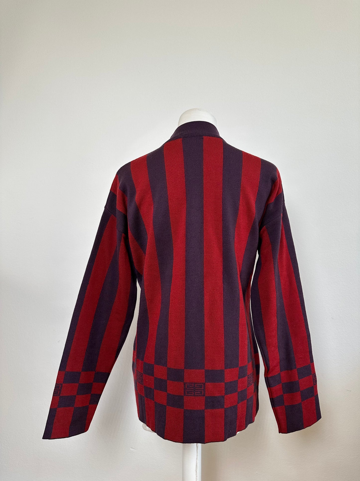 Vintage Givenchy 4G Logo Knit Mock Neck Sweater Striped Red Purple M