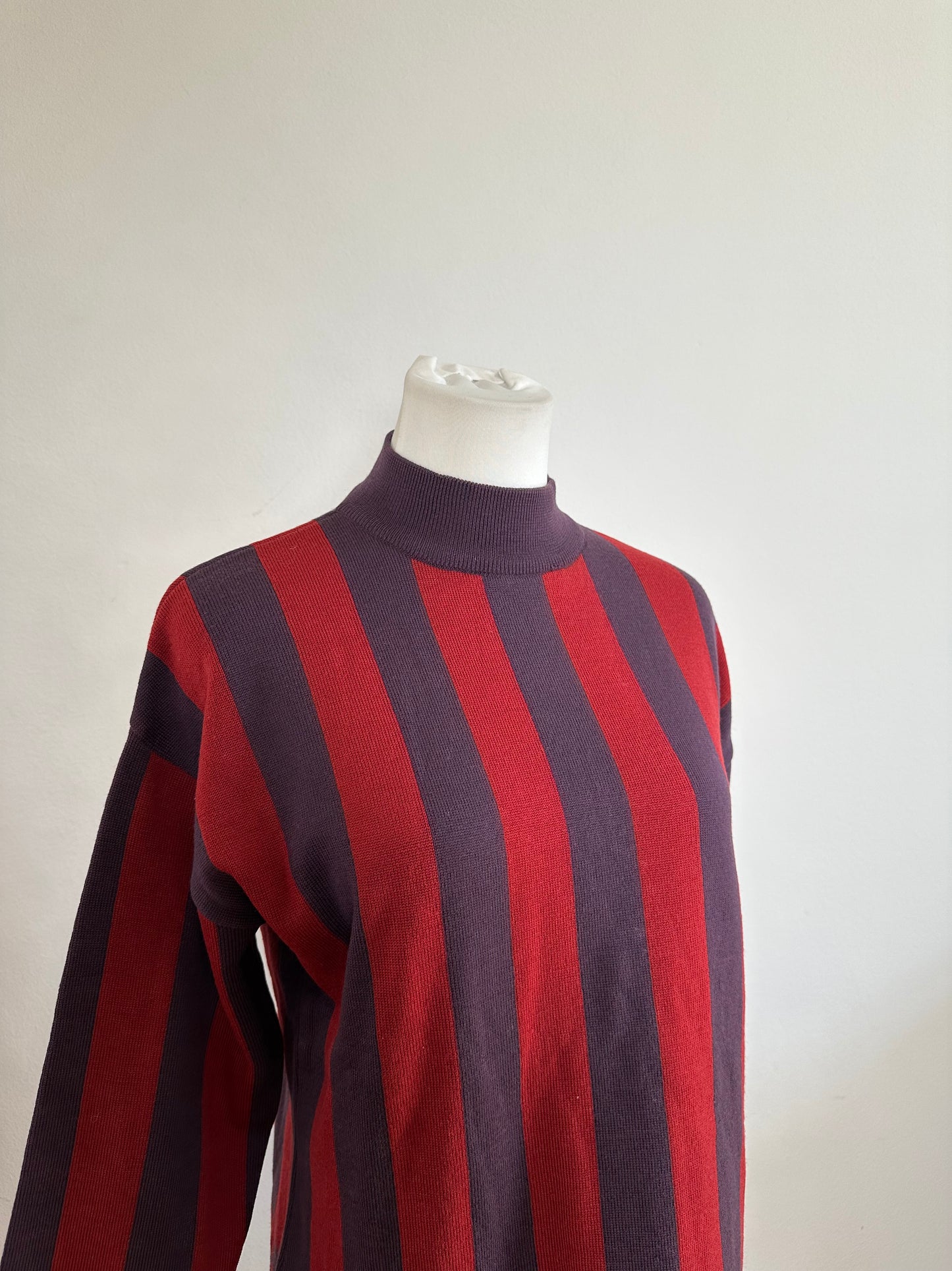 Vintage Givenchy 4G Logo Knit Mock Neck Sweater Striped Red Purple M