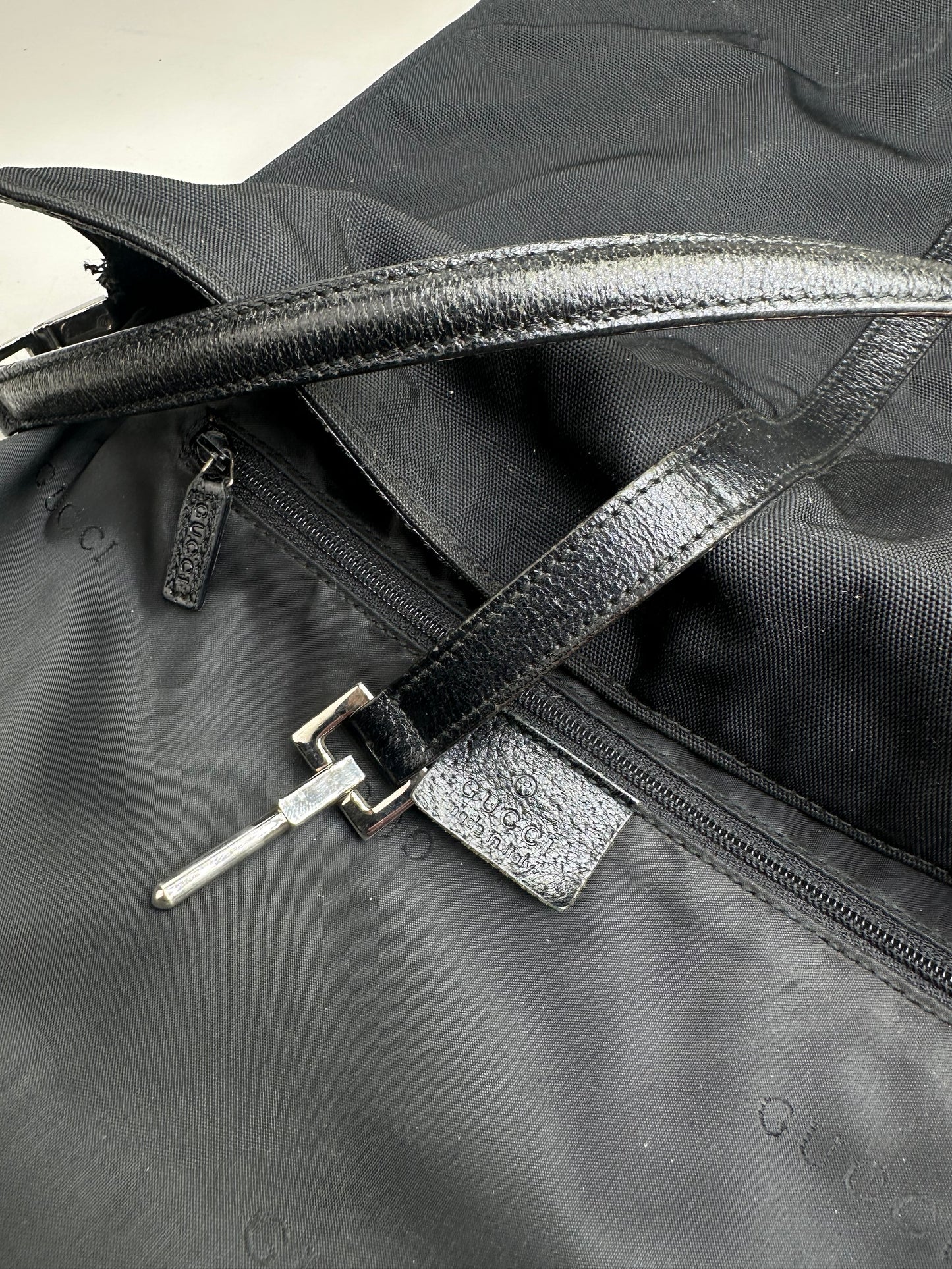Vintage Gucci Nylon Hobo Bag Black Silver