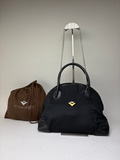 Vintage Bottega Veneta Nylon Chain Shoulder Bag Black Silver
