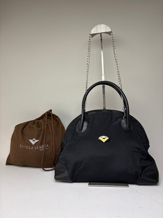 Vintage Bottega Veneta Nylon Chain Shoulder Bag Black Silver