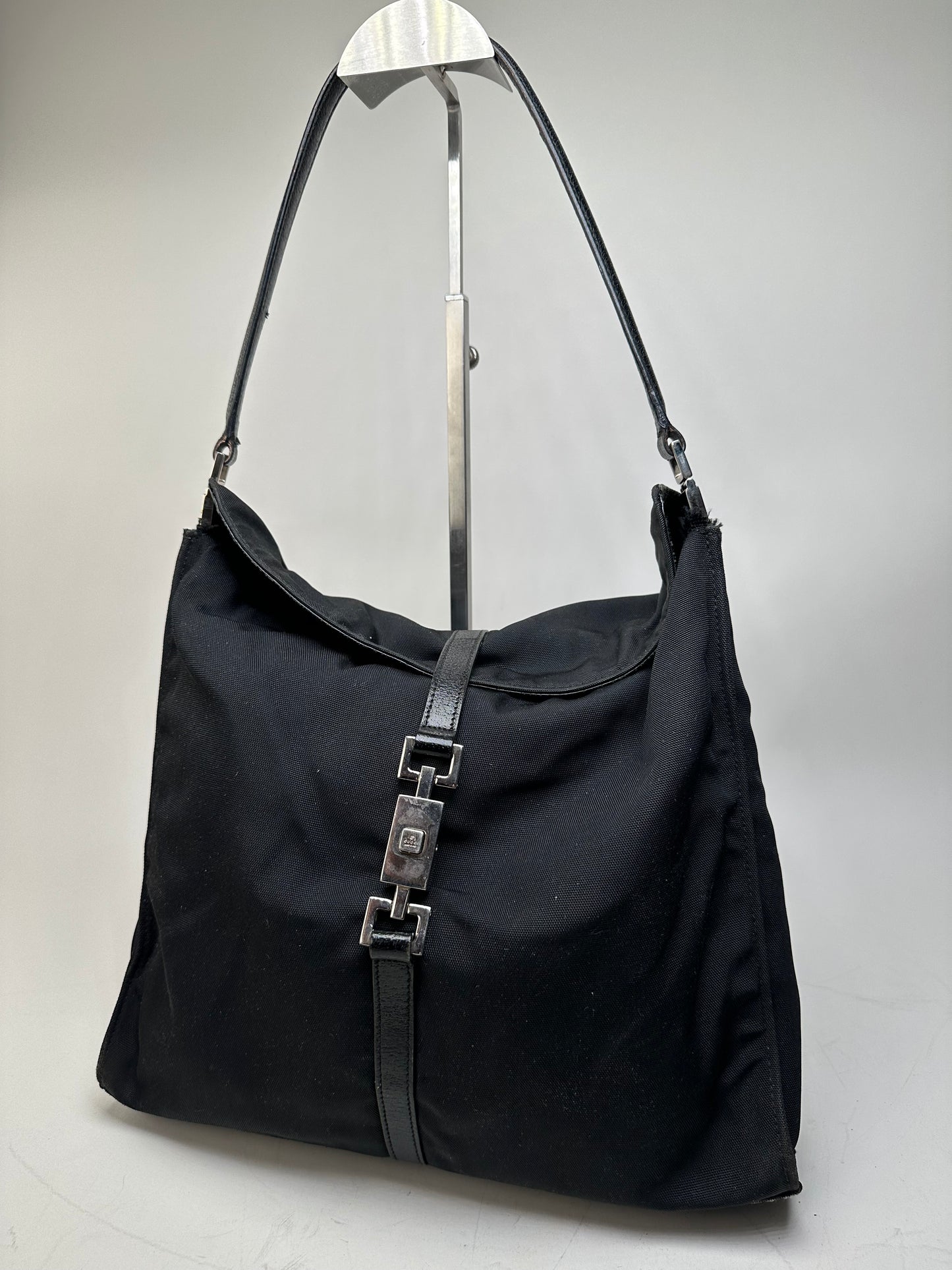 Vintage Gucci Nylon Hobo Bag Black Silver