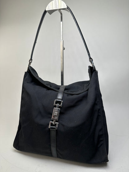 Vintage Gucci Nylon Hobo Bag Black Silver