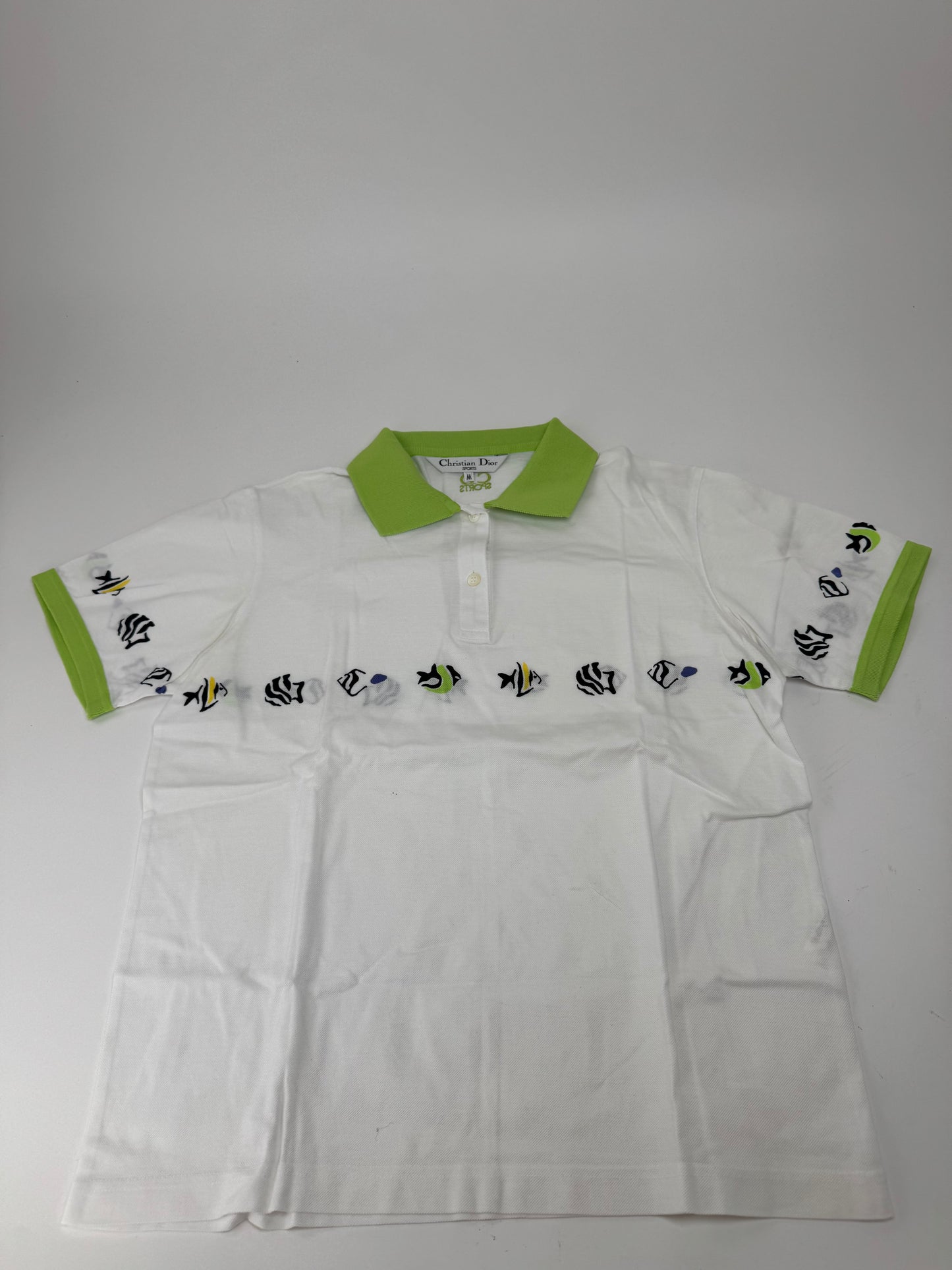 Vintage Dior Polo Shirt White Green M
