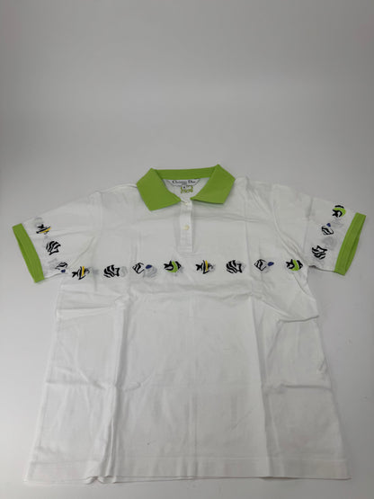 Vintage Dior Polo Shirt White Green M