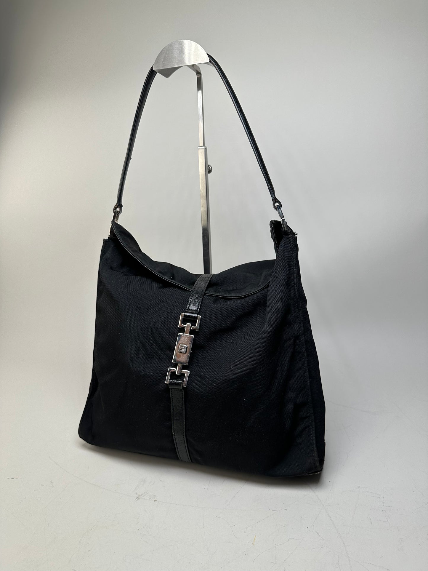 Vintage Gucci Nylon Hobo Bag Black Silver
