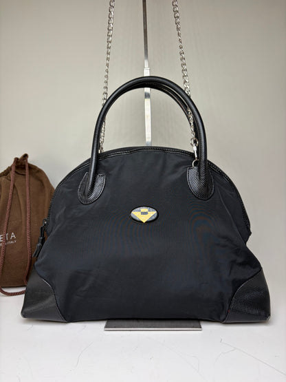 Vintage Bottega Veneta Nylon Chain Shoulder Bag Black Silver