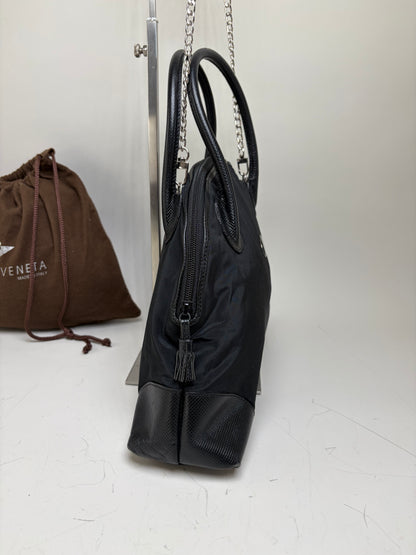 Vintage Bottega Veneta Nylon Chain Shoulder Bag Black Silver