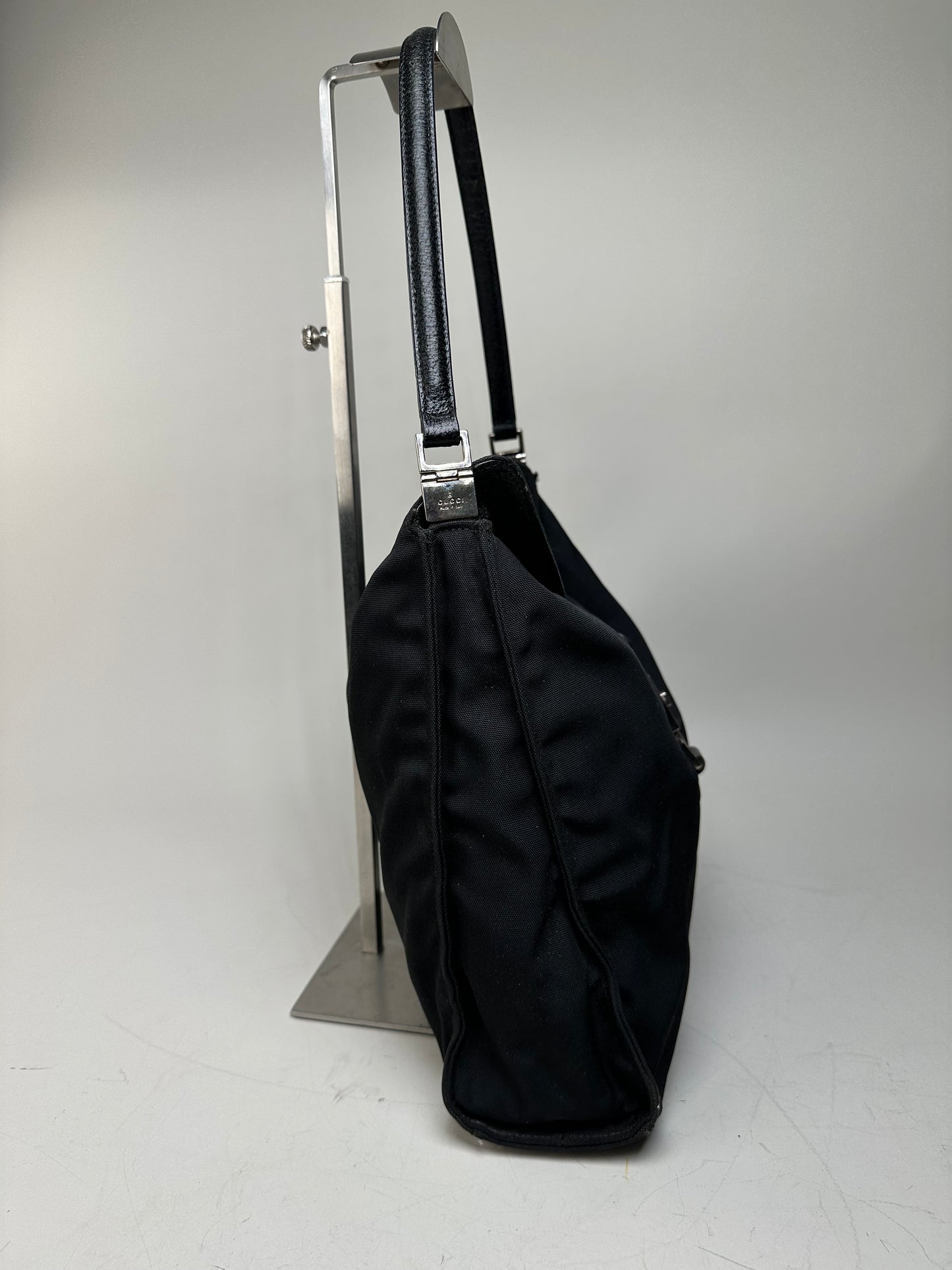 Vintage Gucci Nylon Hobo Bag Black Silver