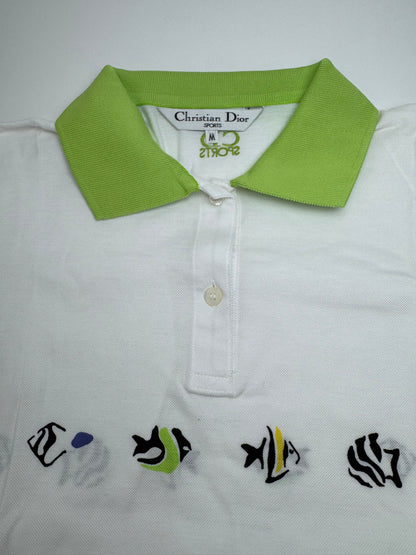 Vintage Dior Polo Shirt White Green M