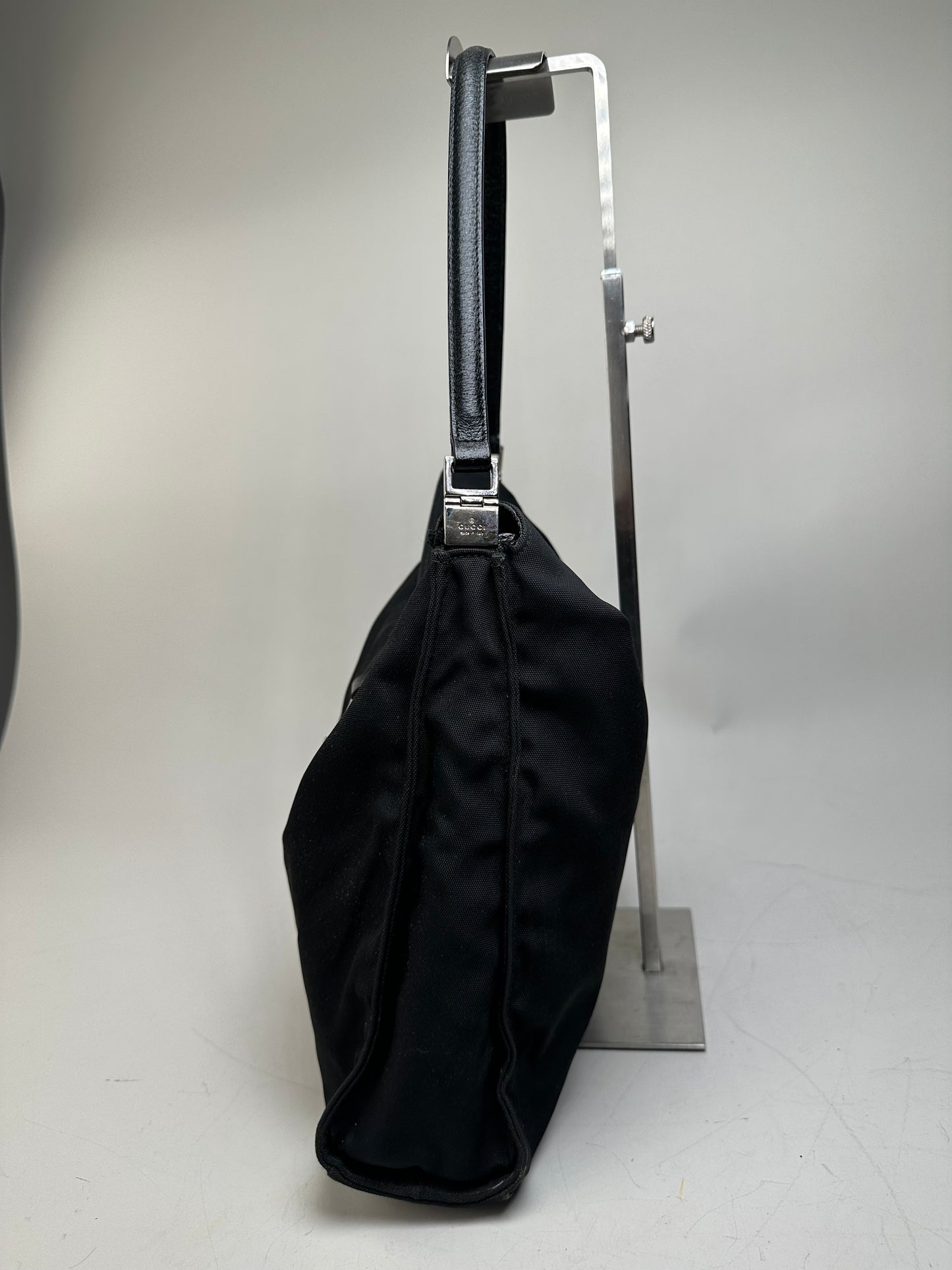 Vintage Gucci Nylon Hobo Bag Black Silver