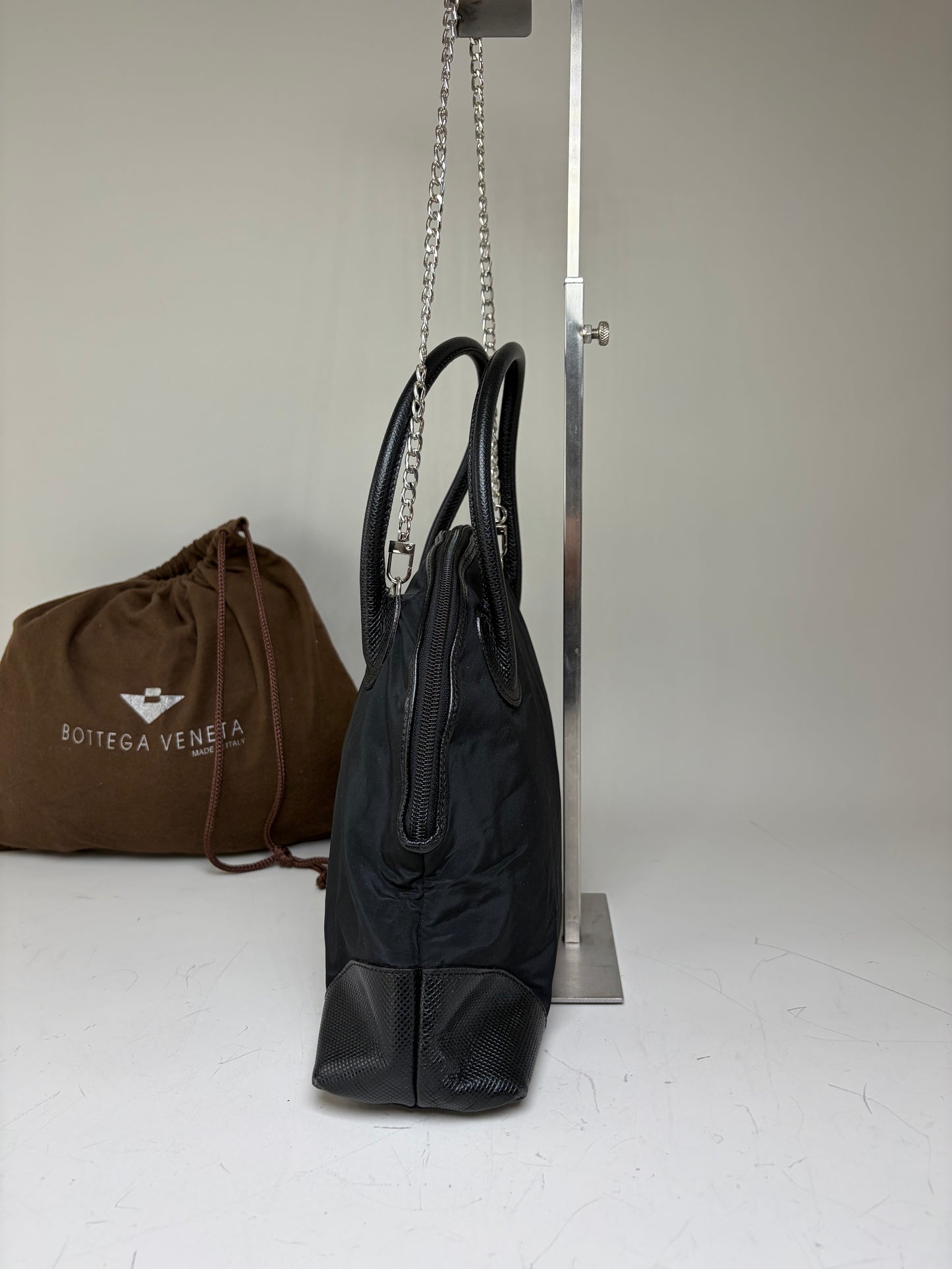 Vintage Bottega Veneta Nylon Chain Shoulder Bag Black Silver