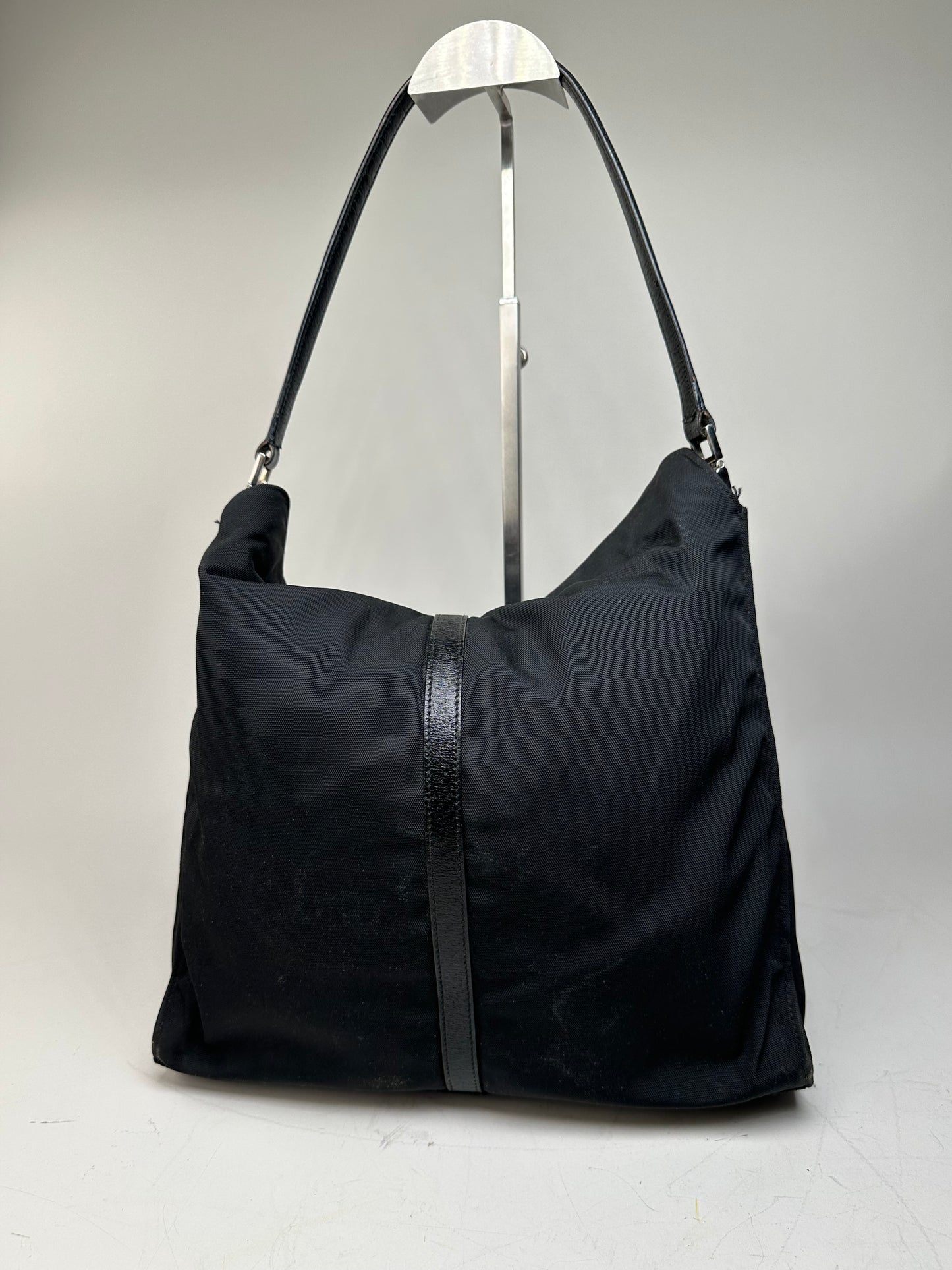 Vintage Gucci Nylon Hobo Bag Black Silver