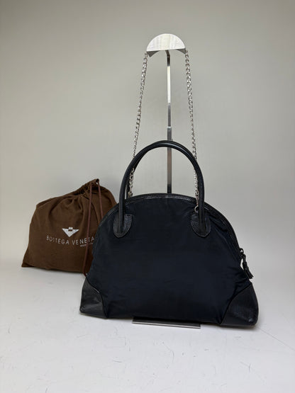 Vintage Bottega Veneta Nylon Chain Shoulder Bag Black Silver