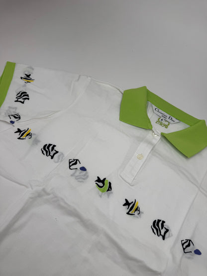 Vintage Dior Polo Shirt White Green M