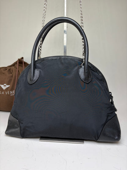Vintage Bottega Veneta Nylon Chain Shoulder Bag Black Silver