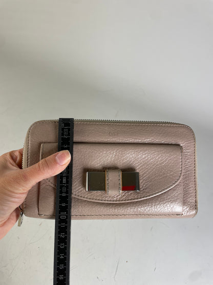 Vintage Chloe Pebbled Leather Zip Wallet Blush Pink Silver