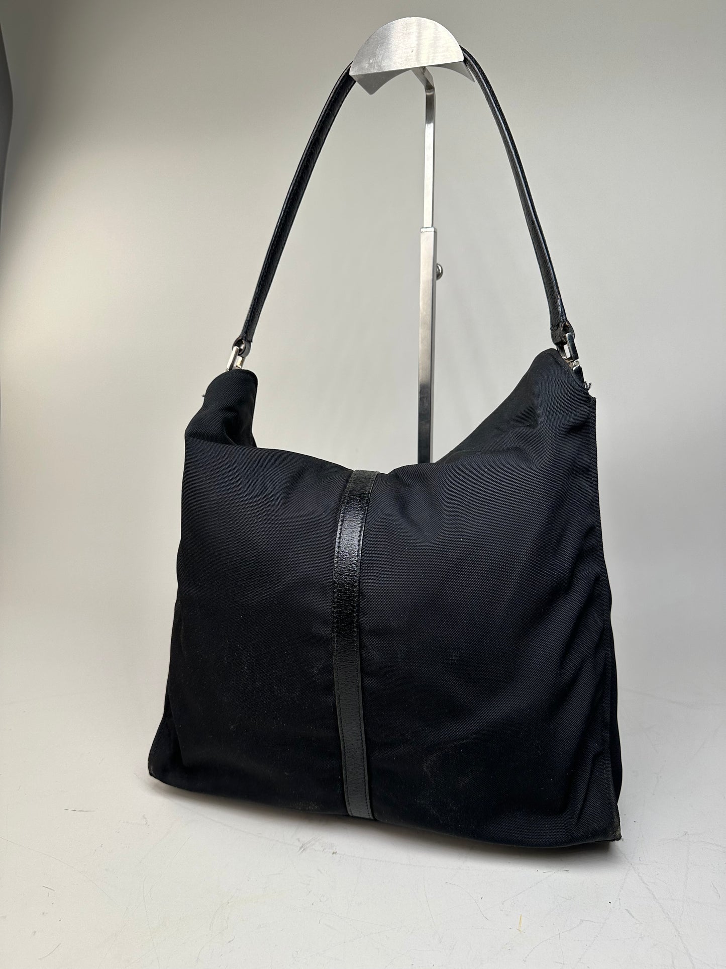 Vintage Gucci Nylon Hobo Bag Black Silver