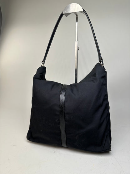 Vintage Gucci Nylon Hobo Bag Black Silver