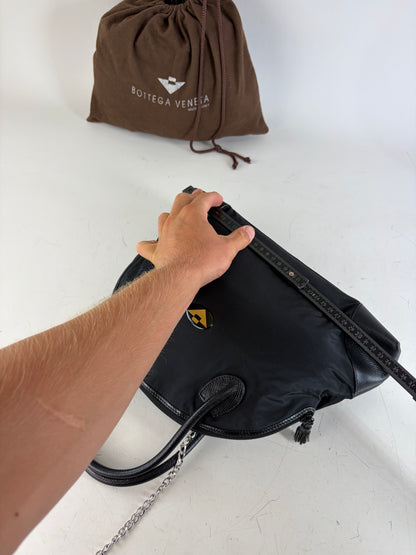 Vintage Bottega Veneta Nylon Chain Shoulder Bag Black Silver