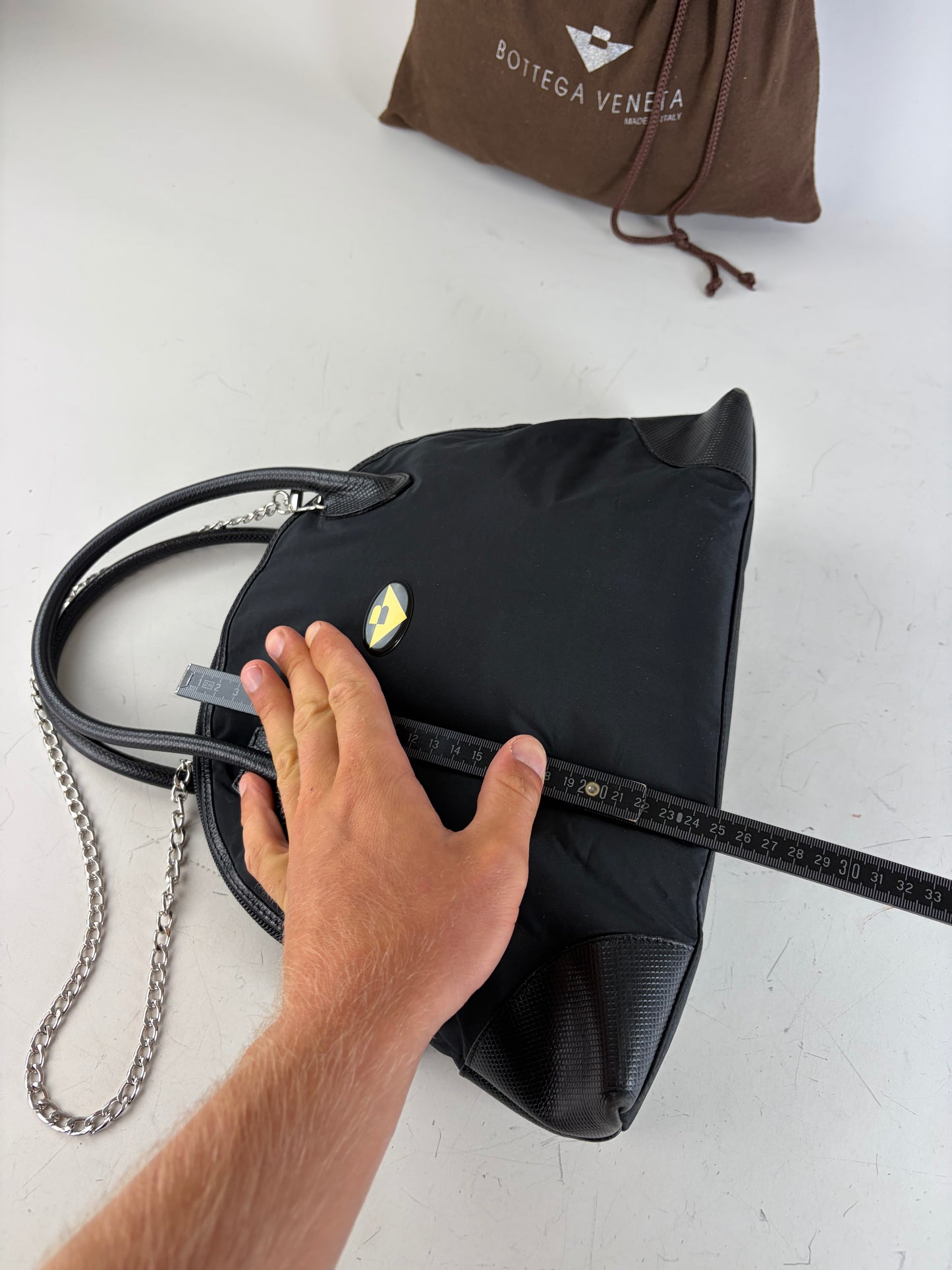 Vintage Bottega Veneta Nylon Chain Shoulder Bag Black Silver