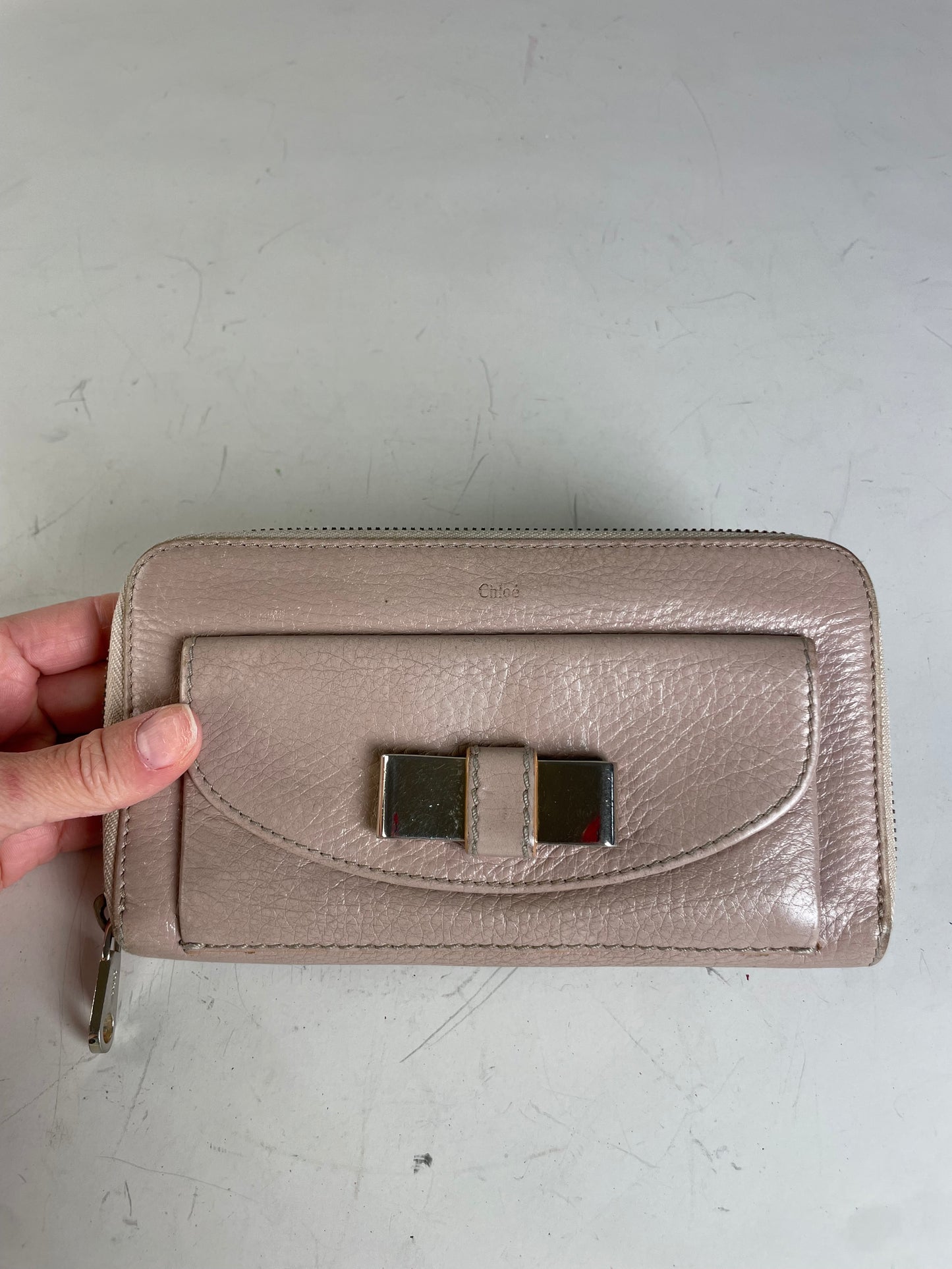 Vintage Chloe Pebbled Leather Zip Wallet Blush Pink Silver