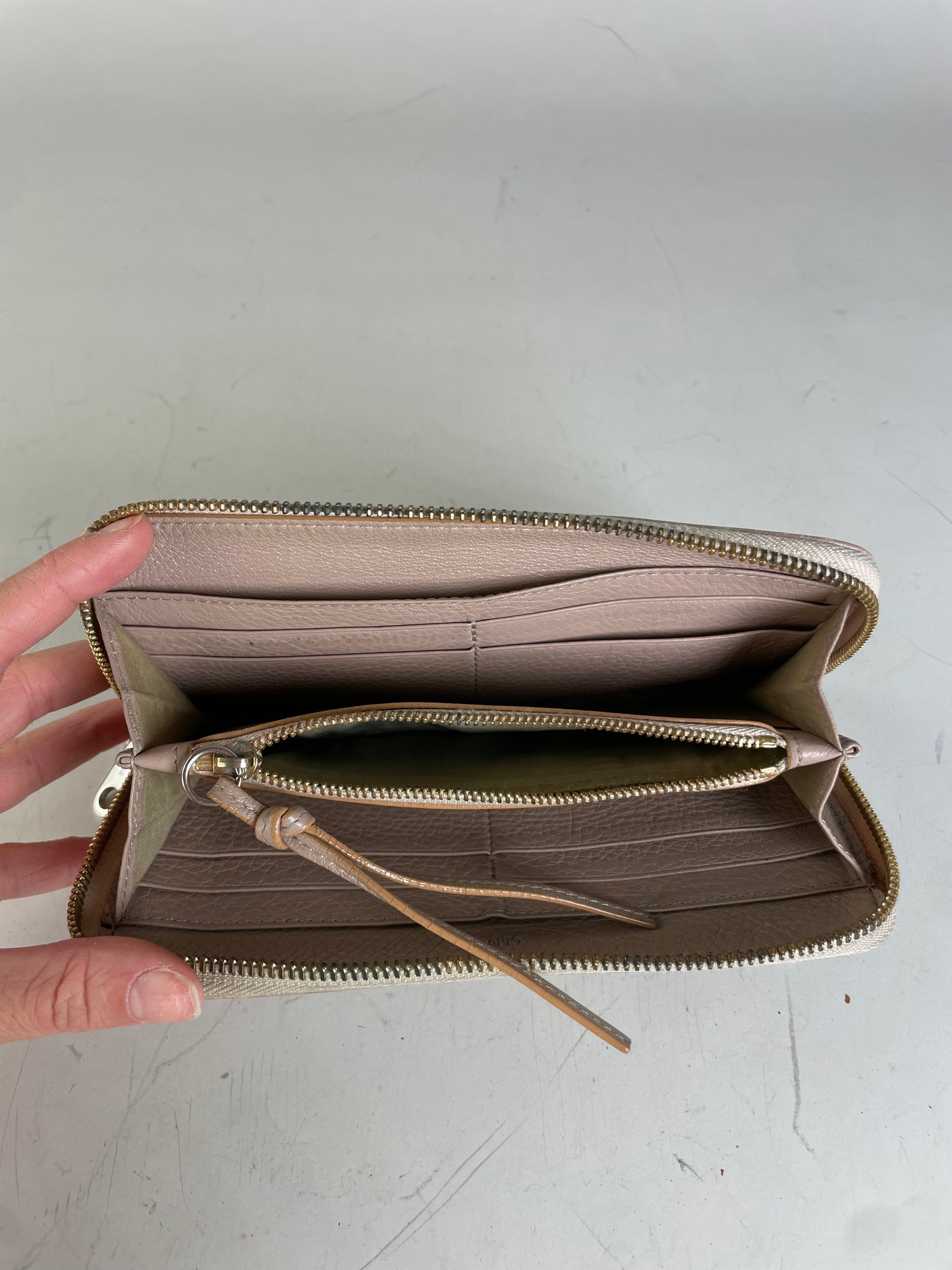 Vintage Chloe Pebbled Leather Zip Wallet Blush Pink Silver