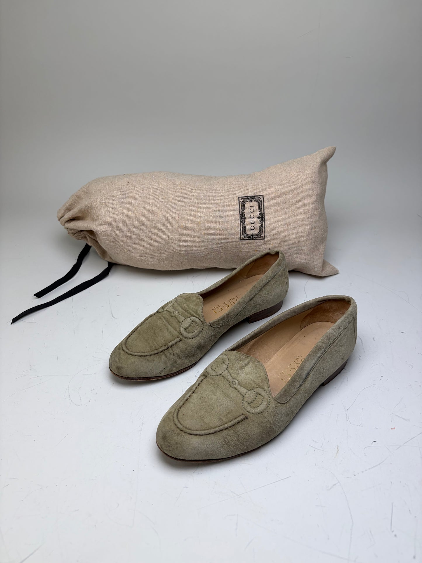 Vintage Gucci Suede Loafers Olive Green EU37