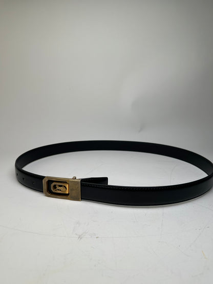 Vintage Celine Leather Belt Black Gold Buckle