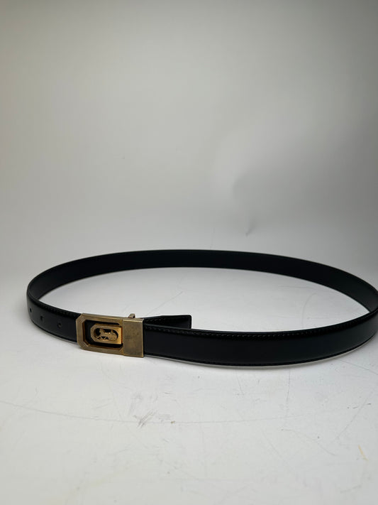 Vintage Celine Leather Belt Black Gold Buckle