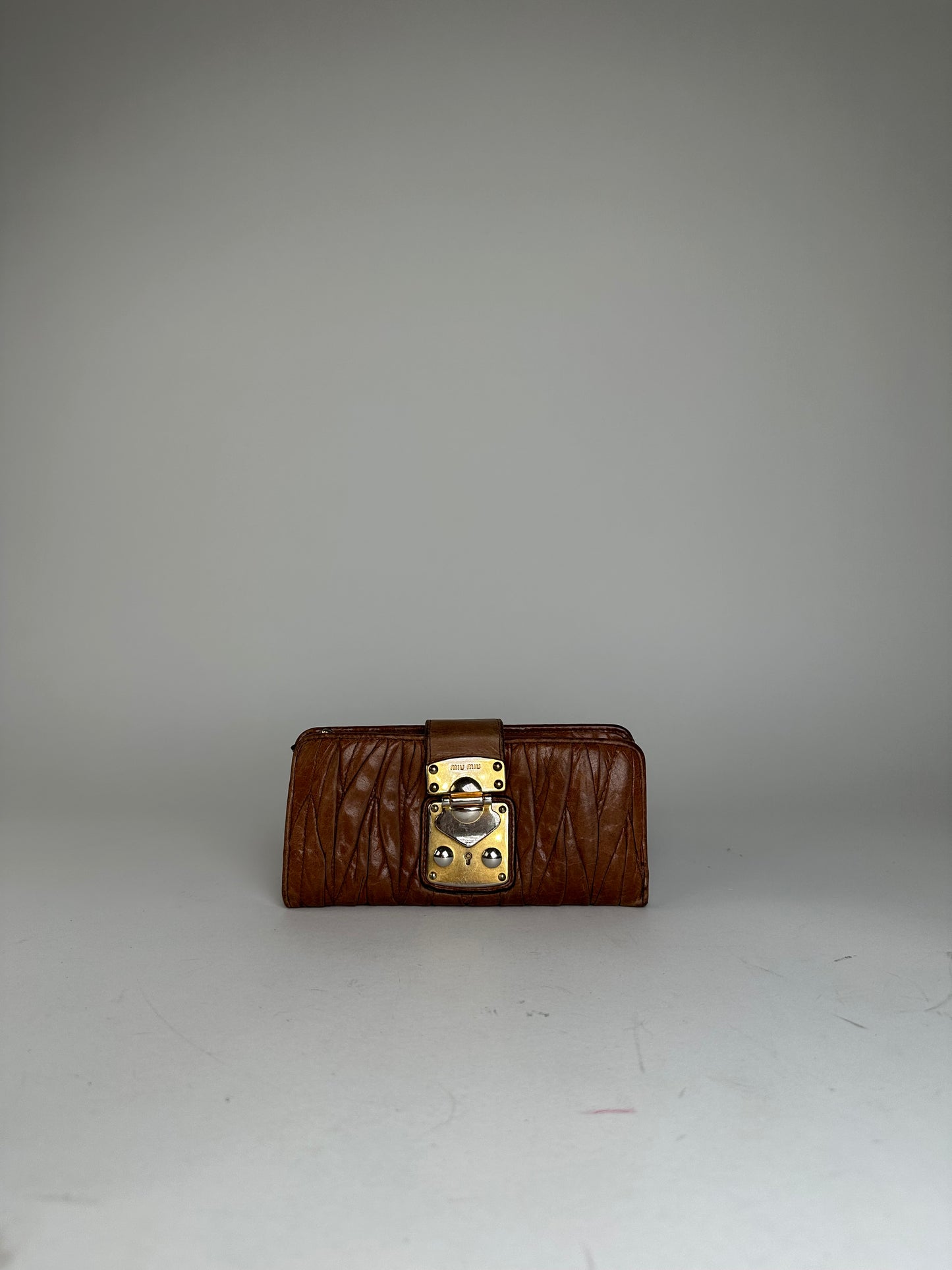 Vintage Miu Miu Matelasse Leather Long Wallet Cognac Brown