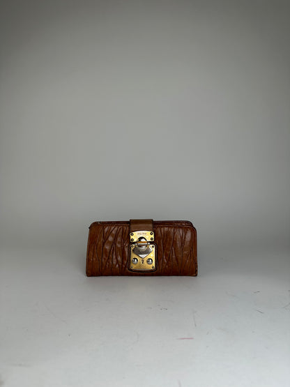 Vintage Miu Miu Matelasse Leather Long Wallet Cognac Brown
